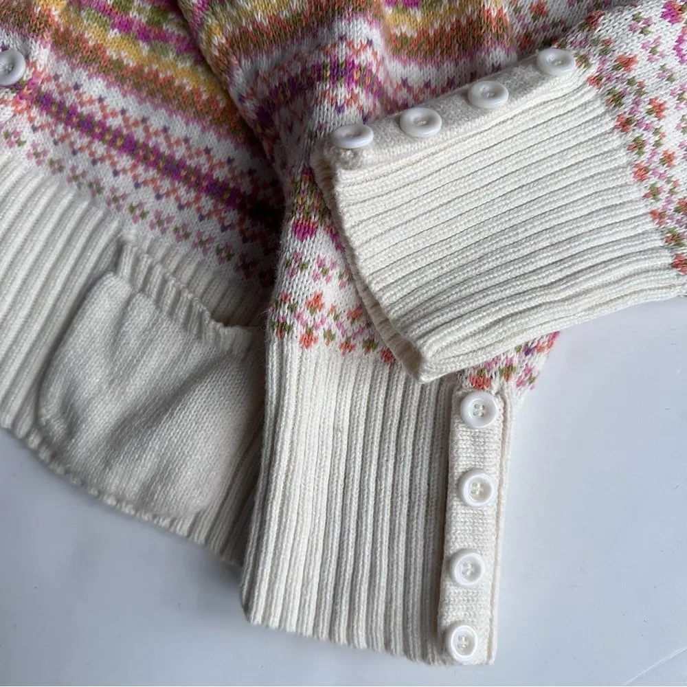 VTG Tiara Cardigan Sweater Fair Isle Pockets Cottagecore Cream Size‎ Petite XL - Picture 6 of 12